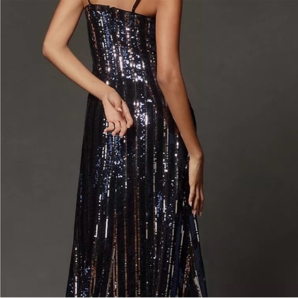 NWT Maeve Anthropologie Black Blue Silver Sequin Dress Small Petite - Picture 2 of 13